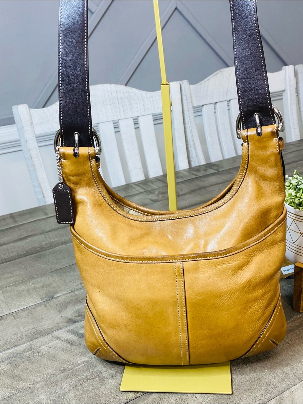 Vintage Coach Soho Legacy Slim Hippie Hobo Bag Tan Leather 9549 Crossbody Y2K - Picture 4 of 13